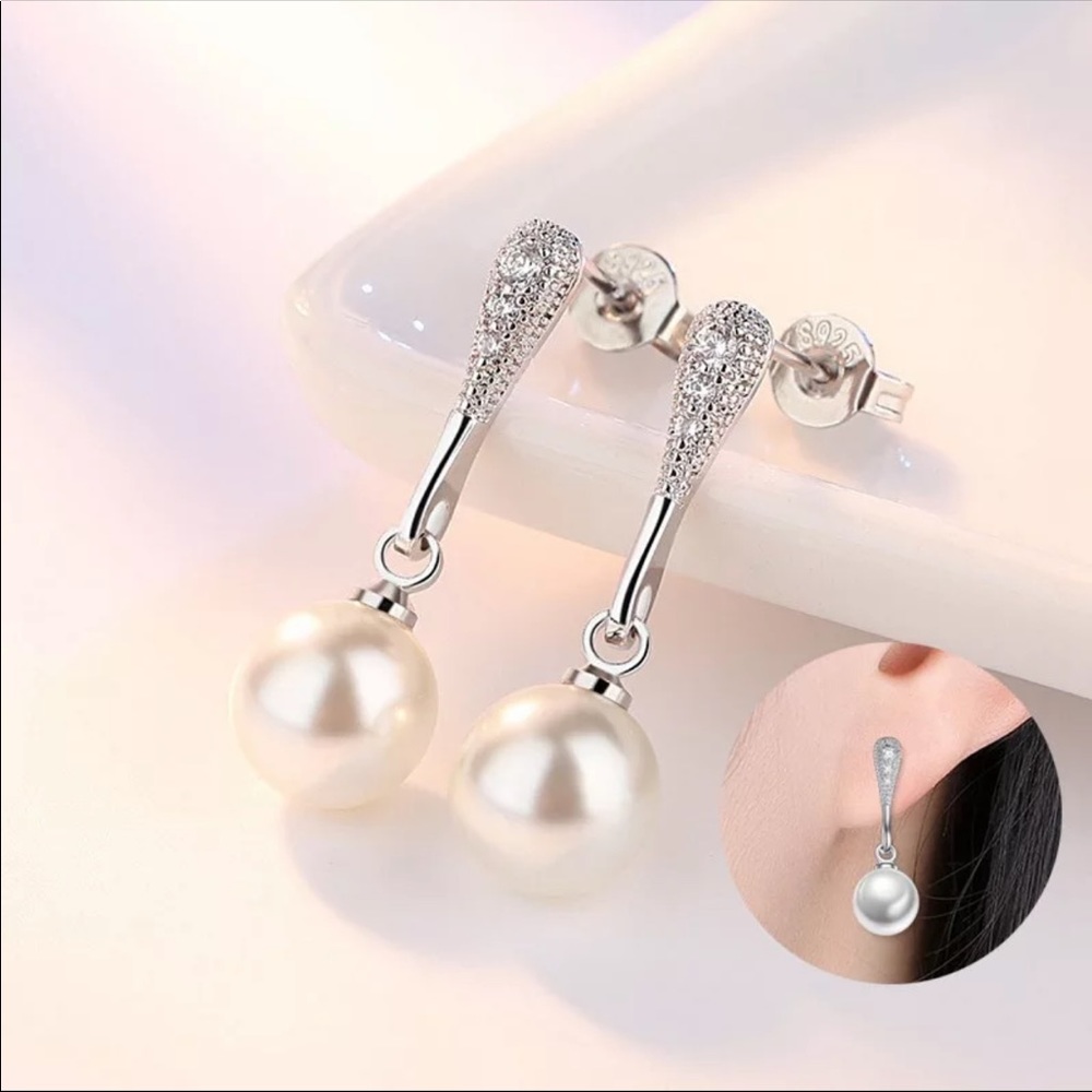 🌟 Sterling Silver 925 Faux Pearl Earrings - Picture 2 of 5
